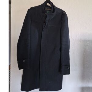 Vintage Navy Blue Wool Blend Overcoat Lining Heavyweight Jacket Men's M / 38